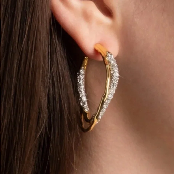 Intertwined Gold Two Tone Pave Hoop Earrings Alexis Bittar Solanales JA08 - Picture 4 of 6